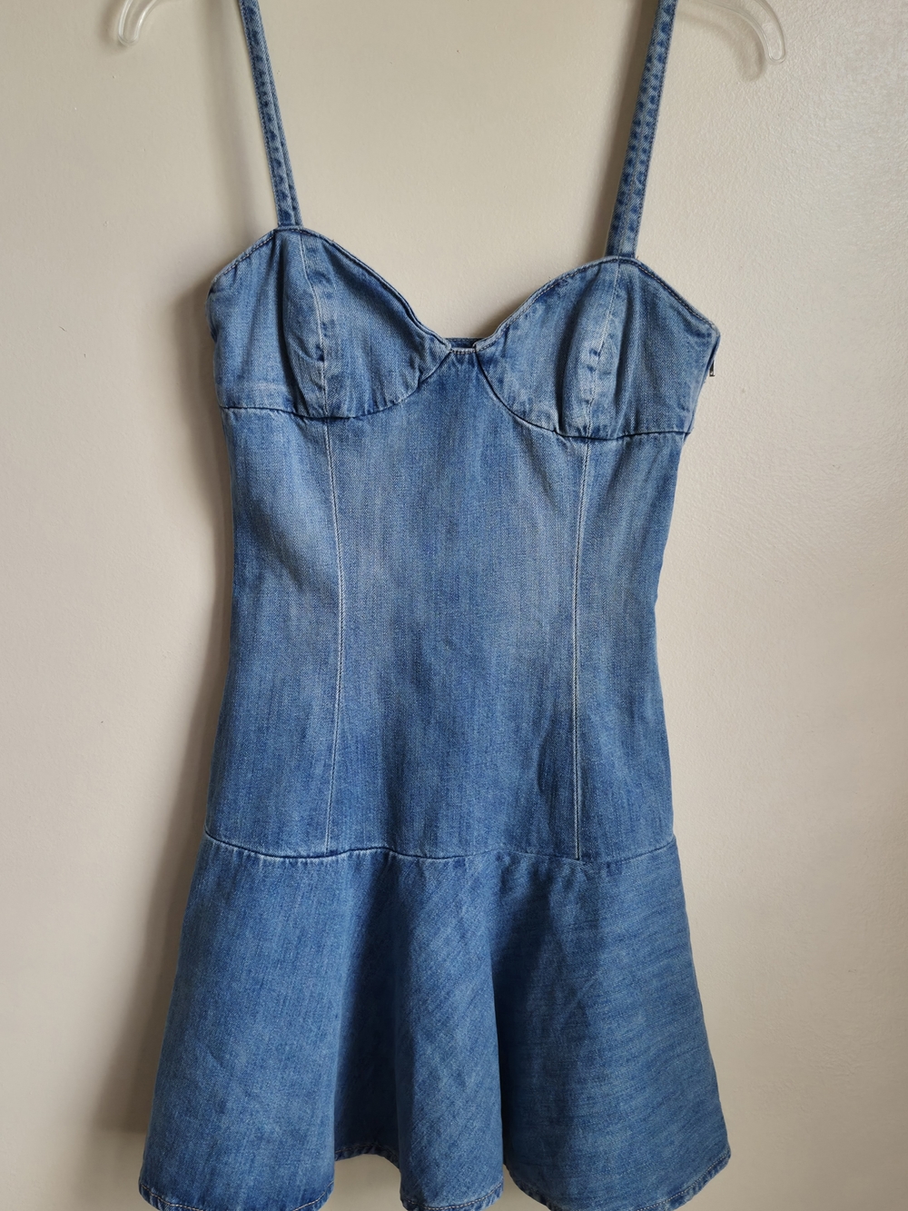 Zara Light Blue Denim Spaghetti-Strap Mini Dress